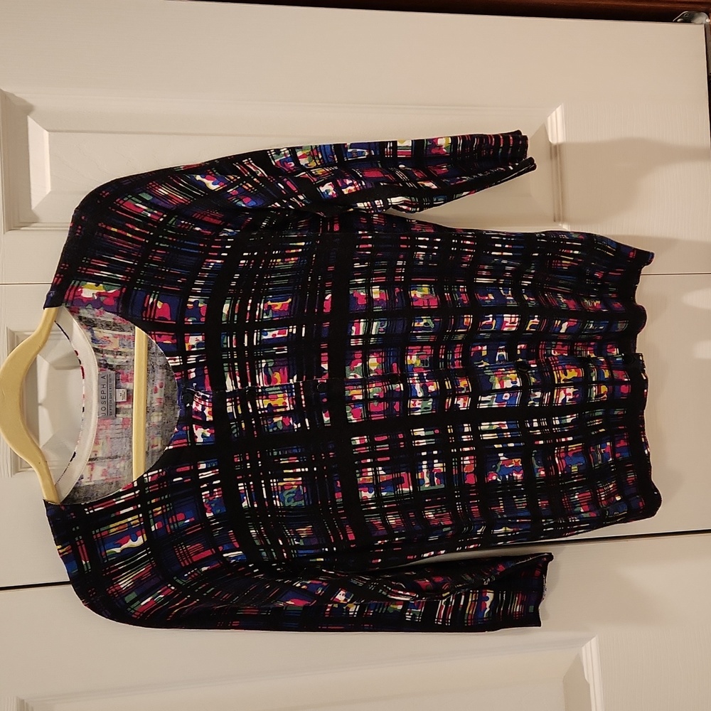 Joseph A 3/4 sleeve cardigan sweater,  size Medium, multi color- black/pink/blue